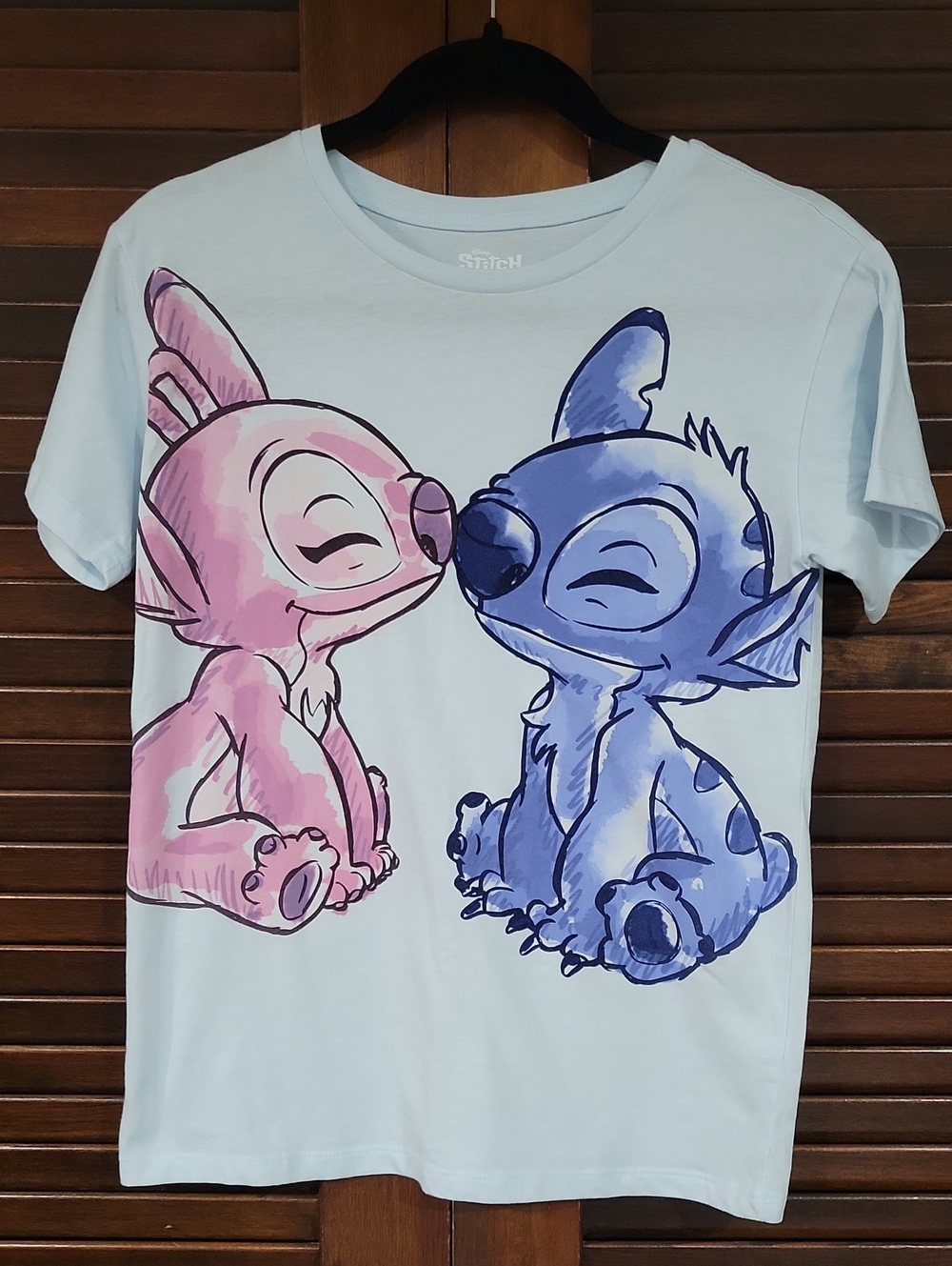 Disney Stitch & Angel Kiss Light Blue And Pink Graphic Tee For girls Large10/12